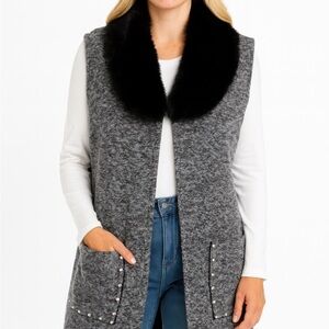 Wool-blend Vest With Faux Fur Collar
